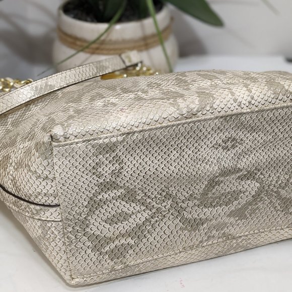 Anne Klein Shoulder Bag Purse, Off White, Snake Skin Look Gold Accents - Picture 6 of 13